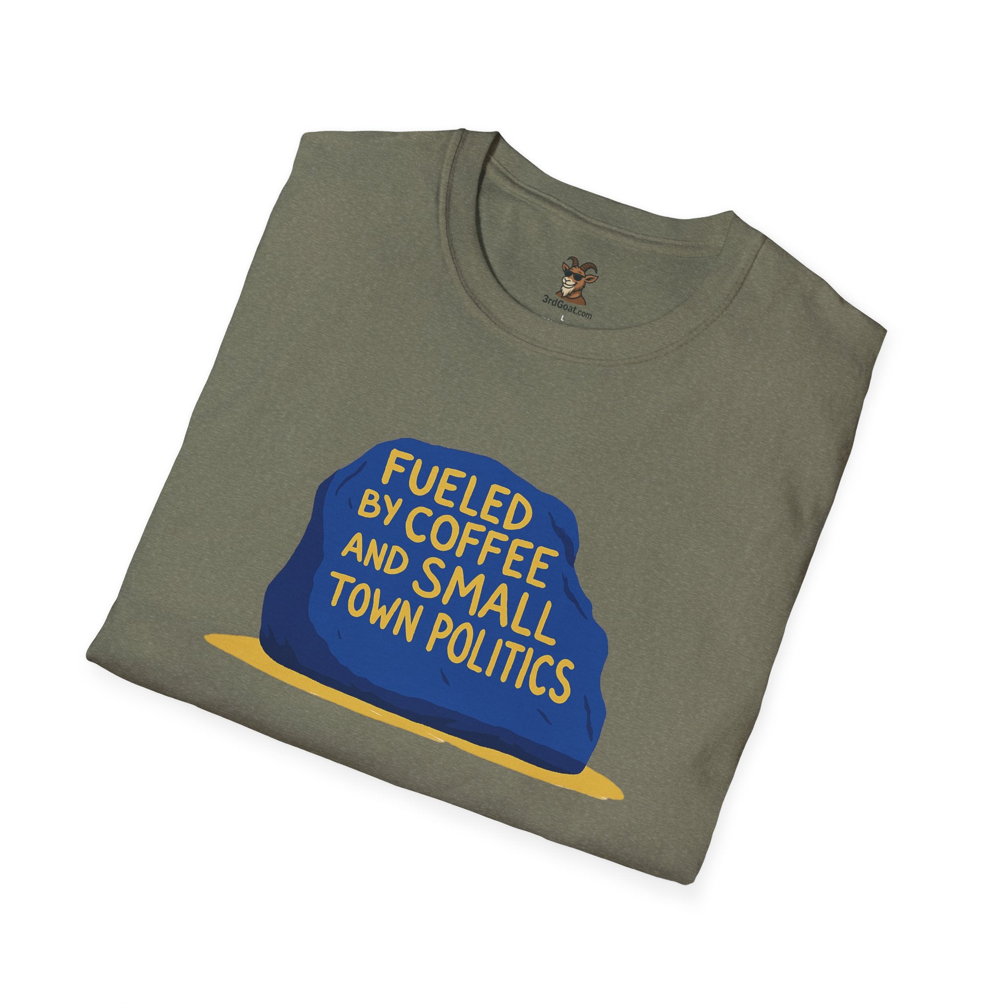 Fueled by Coffee and Small Town Politics Softstyle T-Shirt - Personalizable