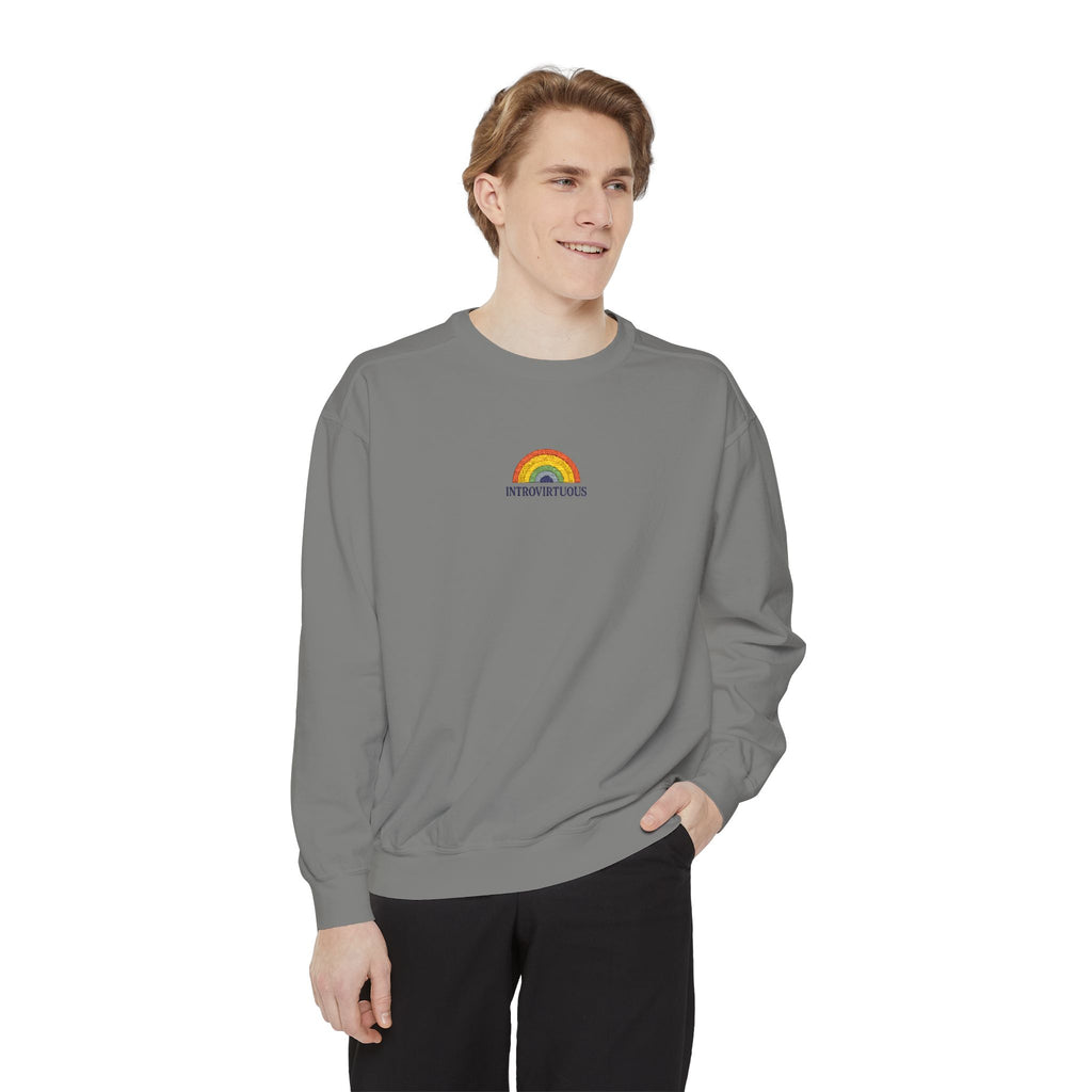 Embroidered Sweatshirt — Sunshine Rainbow "Introvirtuous"