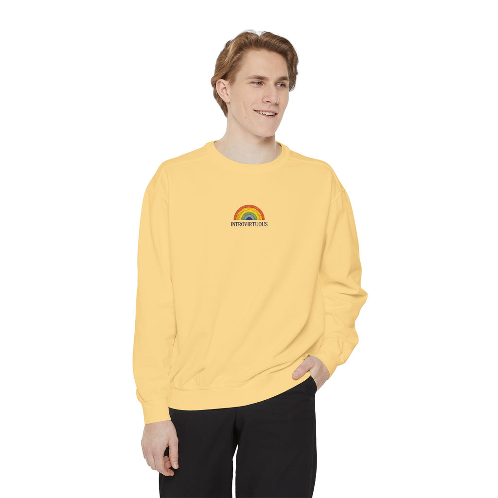 Embroidered Sweatshirt — Sunshine Rainbow "Introvirtuous"